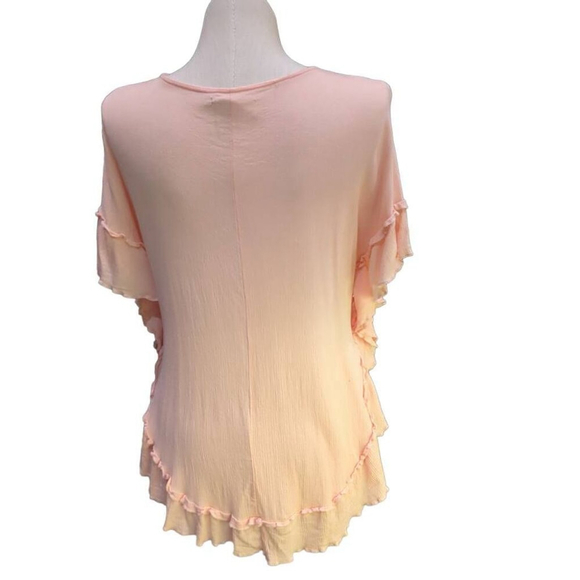 Azara Paris Womens Pink Gauze Beaded Beach Tunic Batwing Sleeve Ruffle Lagenlook - Picture 5 of 8